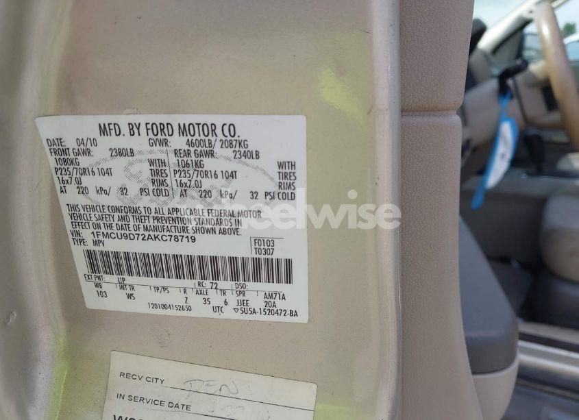 Photo 9 of 2010 Ford Escape XLT (VIN 1FMCU9D72AKC78719)