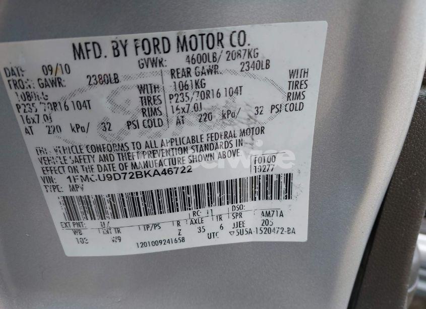 Photo 9 of 2011 Ford Escape XLT (VIN 1FMCU9D72BKA46722)