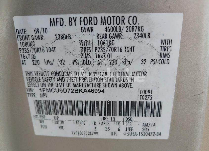 Photo 9 of 2011 Ford Escape XLT (VIN 1FMCU9D72BKA46994)