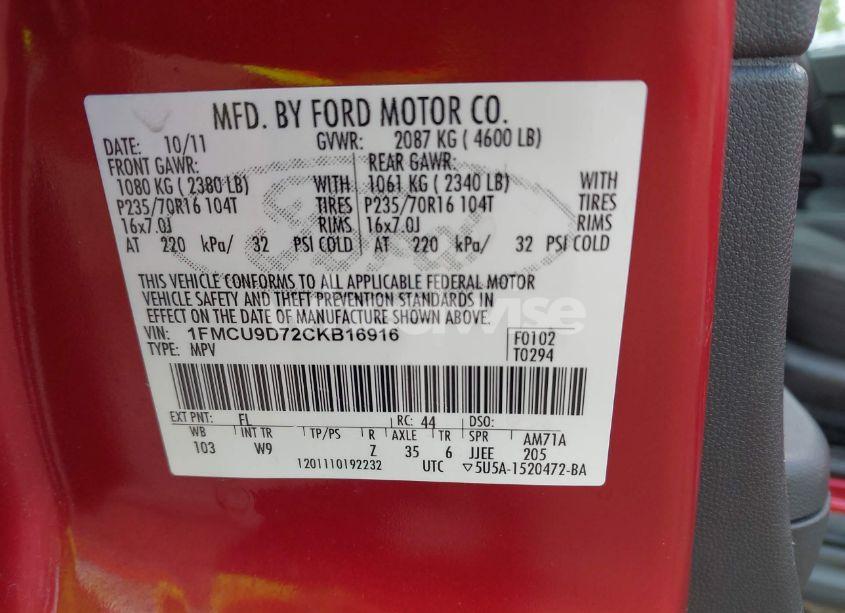 Photo 9 of 2012 Ford Escape XLT (VIN 1FMCU9D72CKB16916)