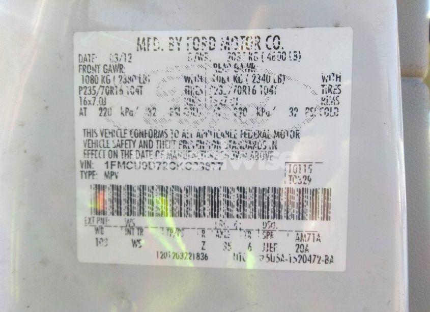 Photo 9 of 2012 Ford Escape XLT (VIN 1FMCU9D72CKC29877)