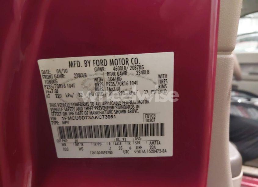 Photo 9 of 2010 Ford Escape XLT (VIN 1FMCU9D73AKC73951)