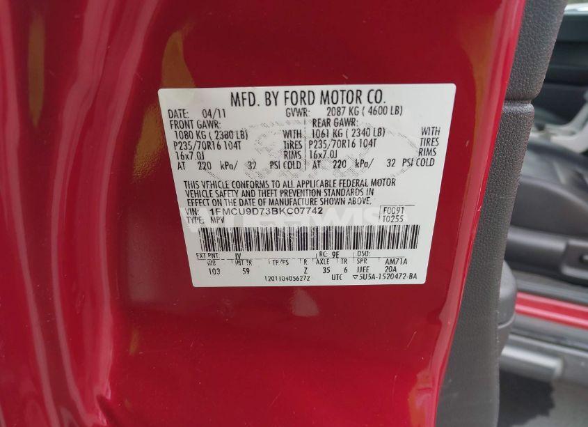 Photo 9 of 2011 Ford Escape XLT (VIN 1FMCU9D73BKC07742)