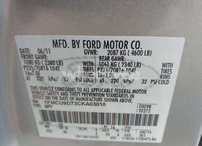 Photo 9 of 2012 Ford Escape XLT (VIN 1FMCU9D73CKA03010)