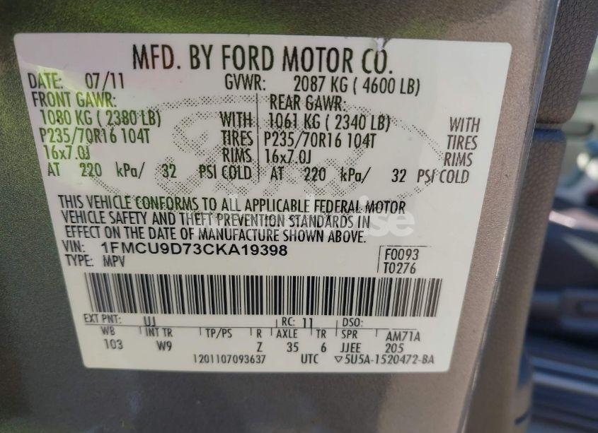 Photo 9 of 2012 Ford Escape XLT (VIN 1FMCU9D73CKA19398)