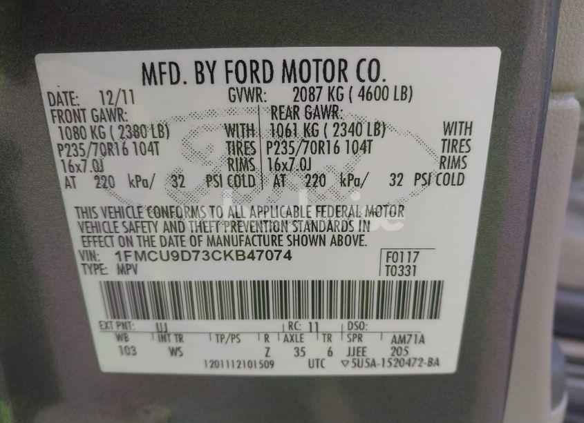 Photo 9 of 2012 Ford Escape XLT (VIN 1FMCU9D73CKB47074)