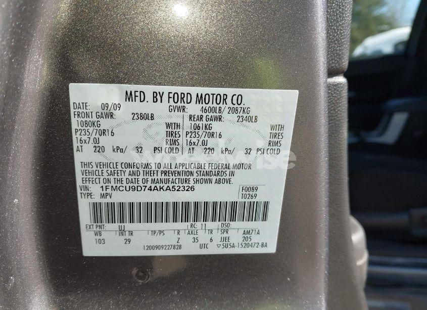 Photo 9 of 2010 Ford Escape XLT (VIN 1FMCU9D74AKA52326)