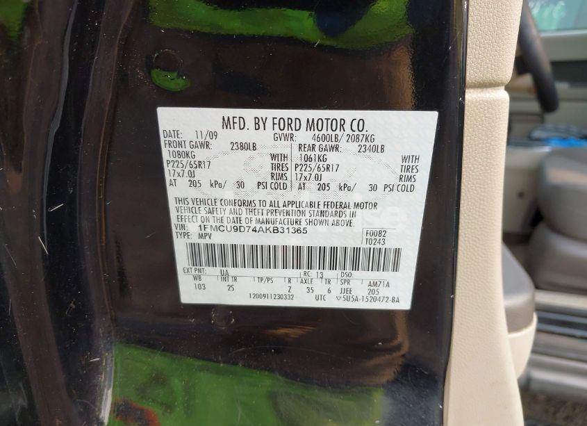 Photo 9 of 2010 Ford Escape XLT (VIN 1FMCU9D74AKB31365)