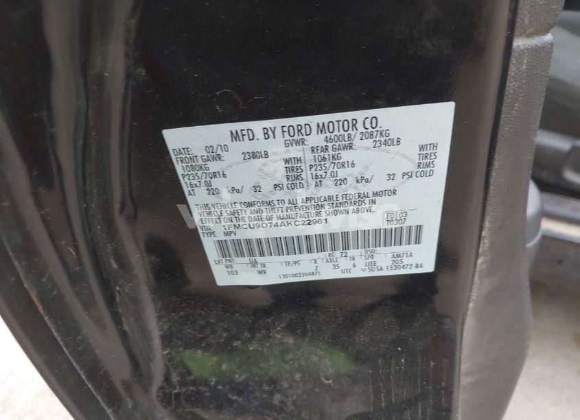 Photo 9 of 2010 Ford Escape XLT (VIN 1FMCU9D74AKC22961)