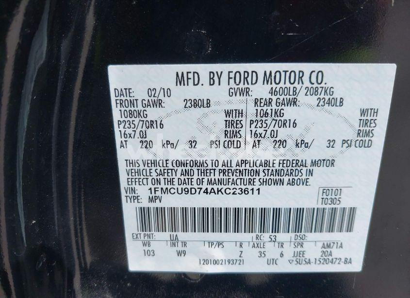 Photo 9 of 2010 Ford Escape XLT (VIN 1FMCU9D74AKC23611)