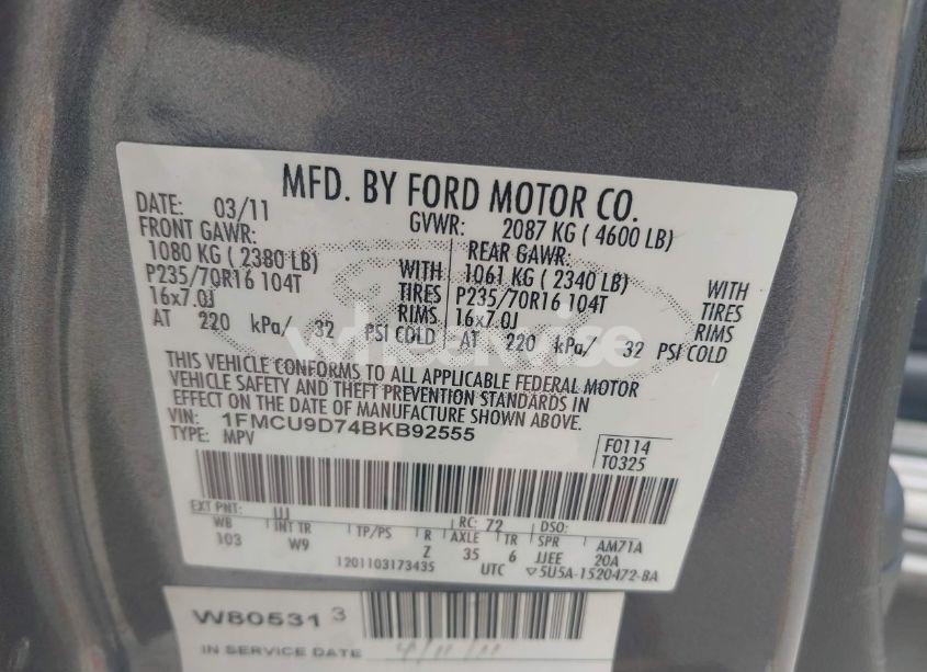 Photo 9 of 2011 Ford Escape XLT (VIN 1FMCU9D74BKB92555)