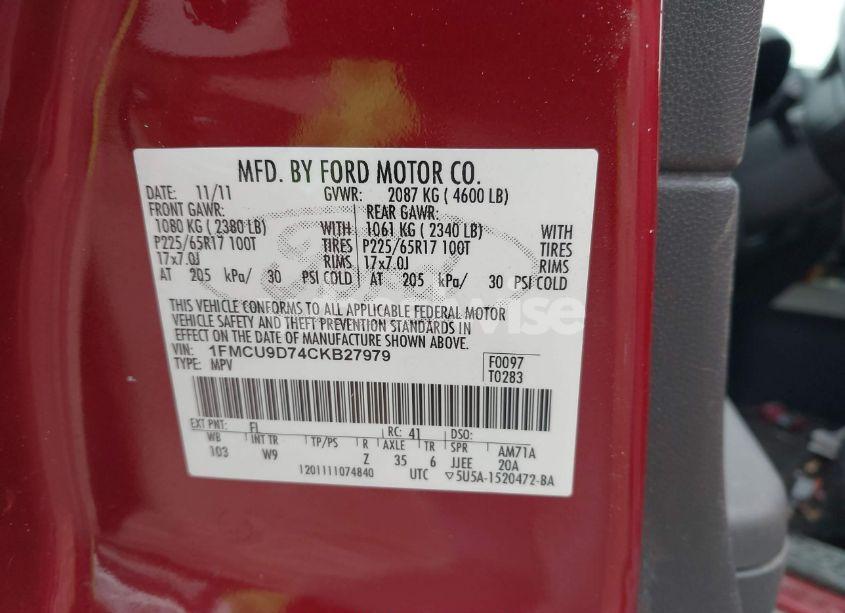 Photo 9 of 2012 Ford Escape XLT (VIN 1FMCU9D74CKB27979)