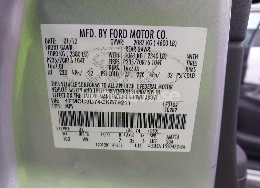 Photo 9 of 2012 Ford Escape XLT (VIN 1FMCU9D74CKB79211)