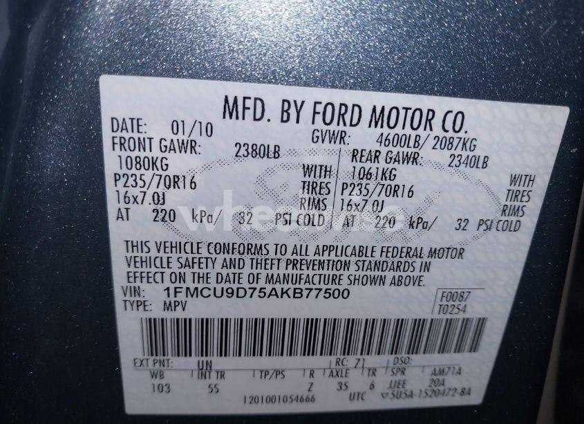 Photo 9 of 2010 Ford Escape XLT (VIN 1FMCU9D75AKB77500)