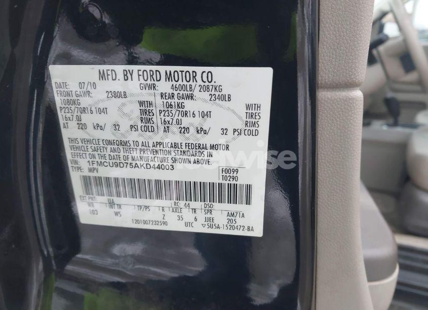 Photo 9 of 2010 Ford Escape XLT (VIN 1FMCU9D75AKD44003)