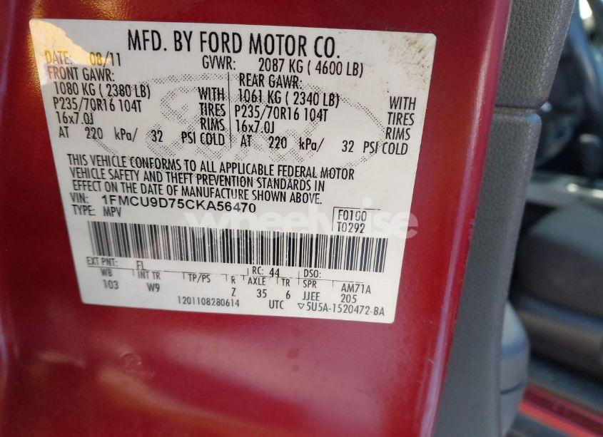 Photo 9 of 2012 Ford Escape XLT (VIN 1FMCU9D75CKA56470)