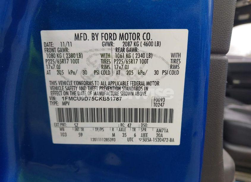 Photo 9 of 2012 Ford Escape XLT (VIN 1FMCU9D75CKB51787)