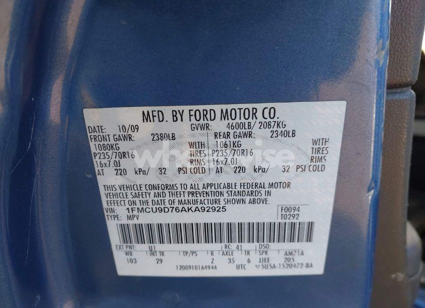 Photo 9 of 2010 Ford Escape XLT (VIN 1FMCU9D76AKA92925)