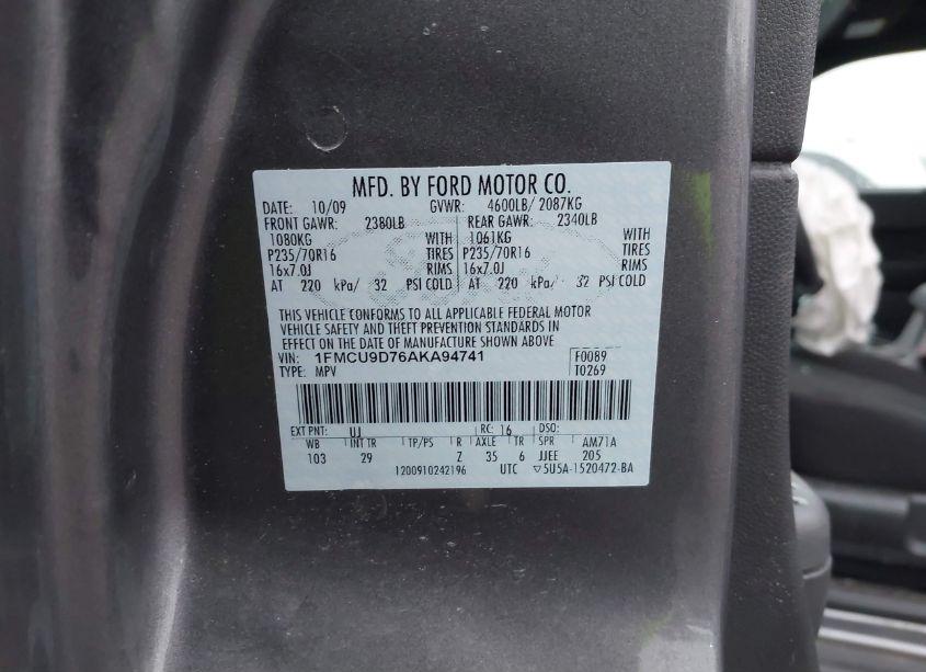 Photo 9 of 2010 Ford Escape XLT (VIN 1FMCU9D76AKA94741)