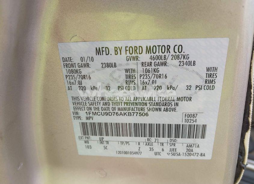 Photo 9 of 2010 Ford Escape XLT (VIN 1FMCU9D76AKB77506)