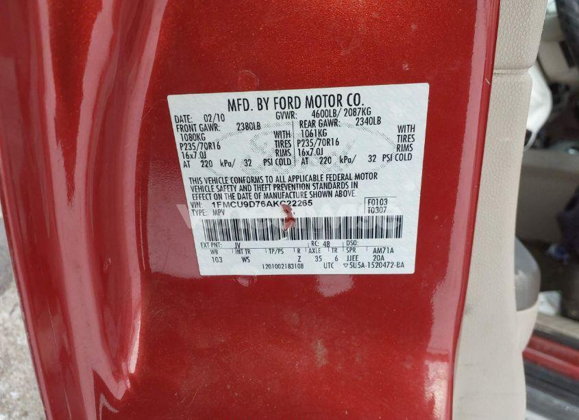 Photo 9 of 2010 Ford Escape XLT (VIN 1FMCU9D76AKC22265)