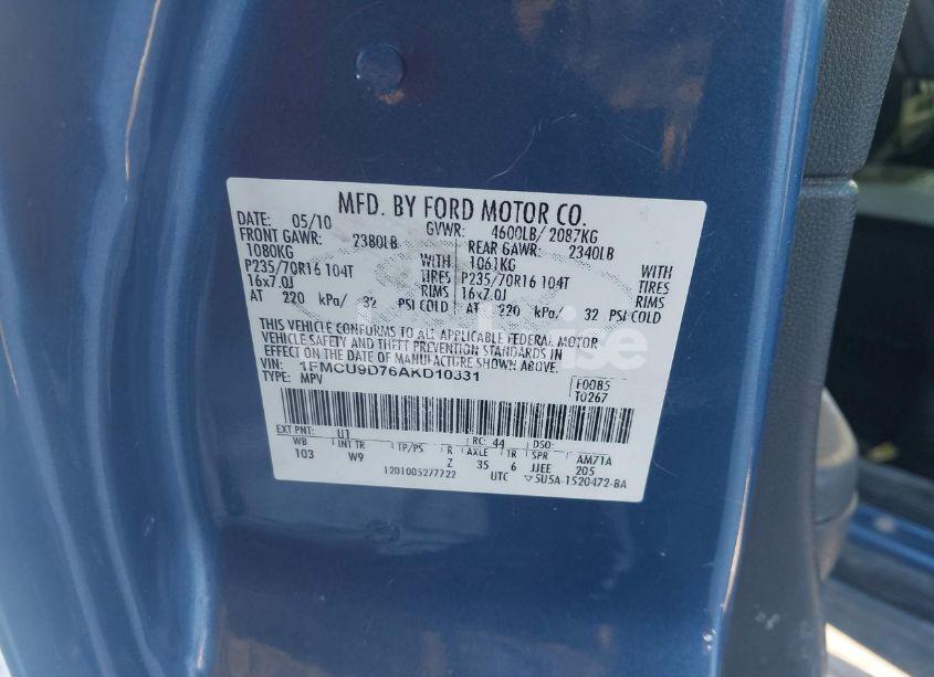 Photo 9 of 2010 Ford Escape XLT (VIN 1FMCU9D76AKD10331)