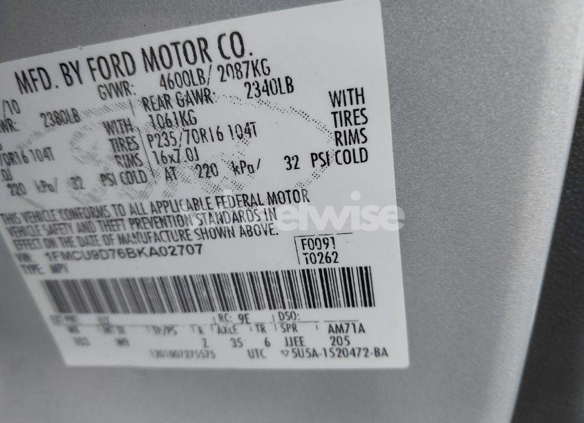 Photo 9 of 2011 Ford Escape XLT (VIN 1FMCU9D76BKA02707)