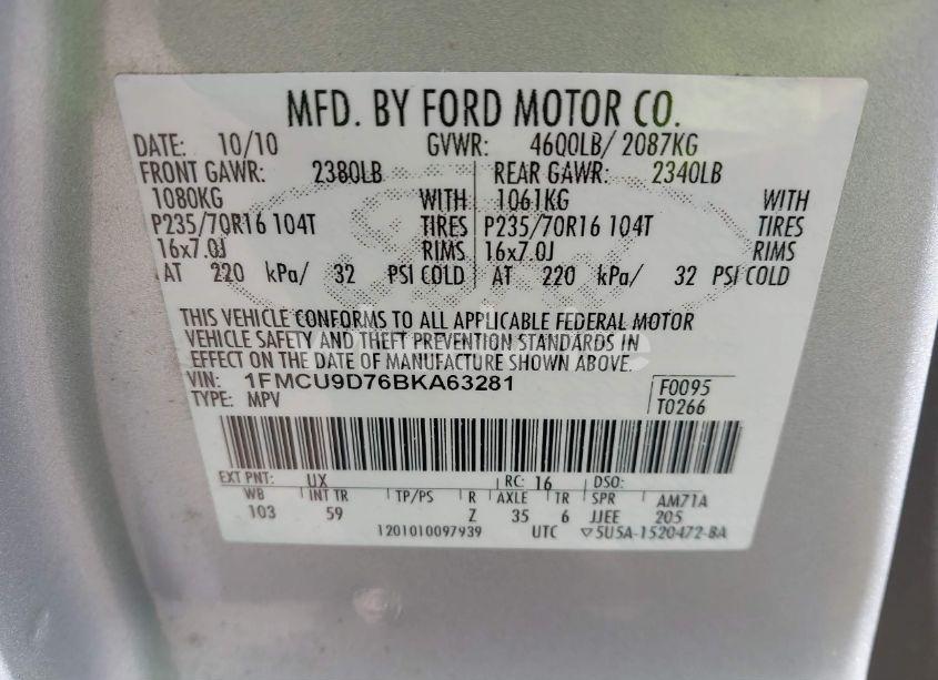 Photo 9 of 2011 Ford Escape XLT (VIN 1FMCU9D76BKA63281)