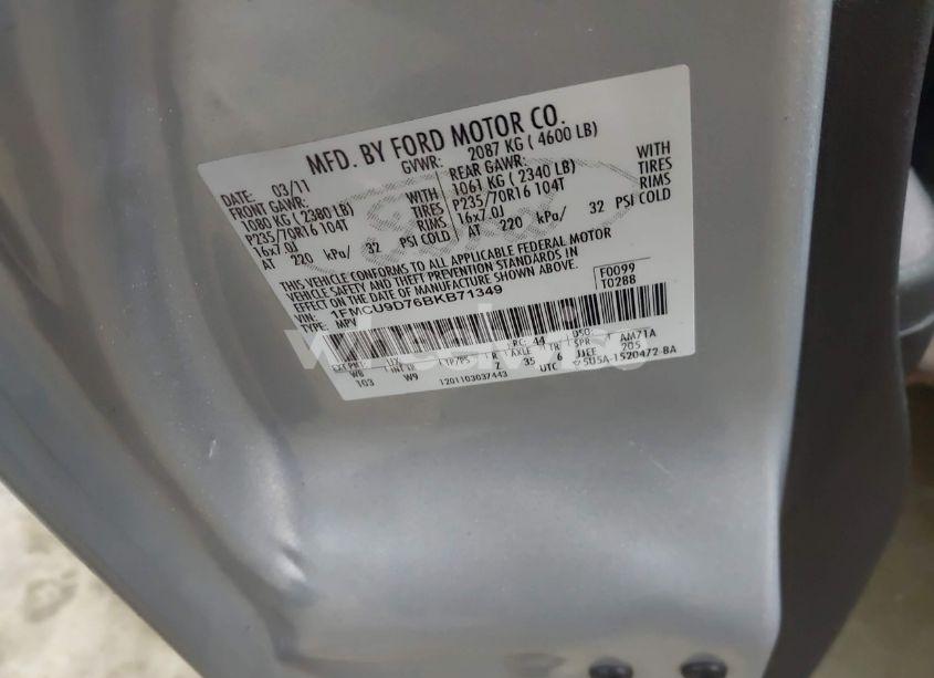 Photo 9 of 2011 Ford Escape XLT (VIN 1FMCU9D76BKB71349)