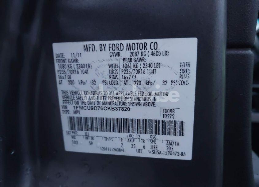 Photo 9 of 2012 Ford Escape XLT (VIN 1FMCU9D76CKB37820)