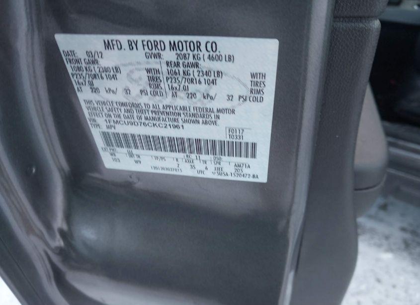 Photo 9 of 2012 Ford Escape XLT (VIN 1FMCU9D76CKC21961)