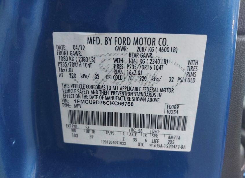 Photo 9 of 2012 Ford Escape XLT (VIN 1FMCU9D76CKC66768)