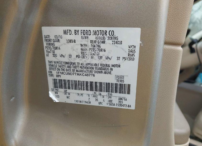 Photo 9 of 2010 Ford Escape XLT (VIN 1FMCU9D77AKC48776)