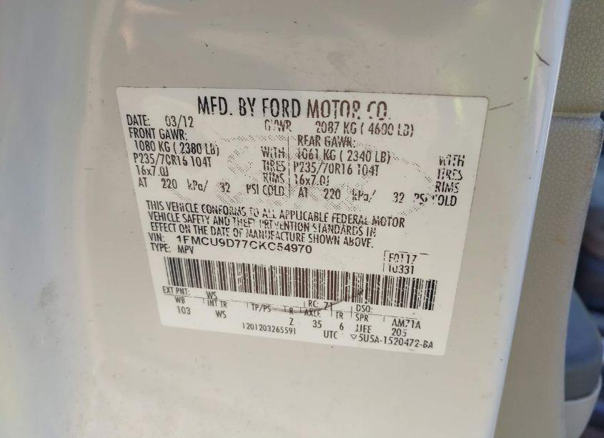 Photo 9 of 2012 Ford Escape XLT (VIN 1FMCU9D77CKC54970)