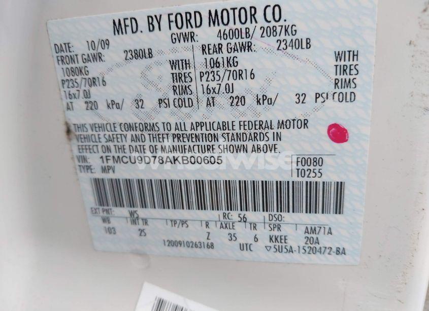 Photo 9 of 2010 Ford Escape XLT (VIN 1FMCU9D78AKB00605)