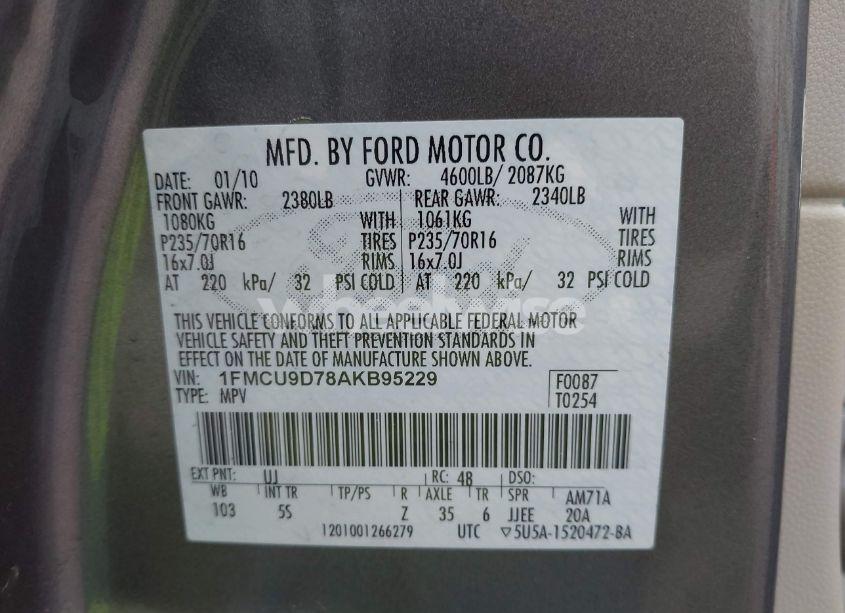 Photo 9 of 2010 Ford Escape XLT (VIN 1FMCU9D78AKB95229)