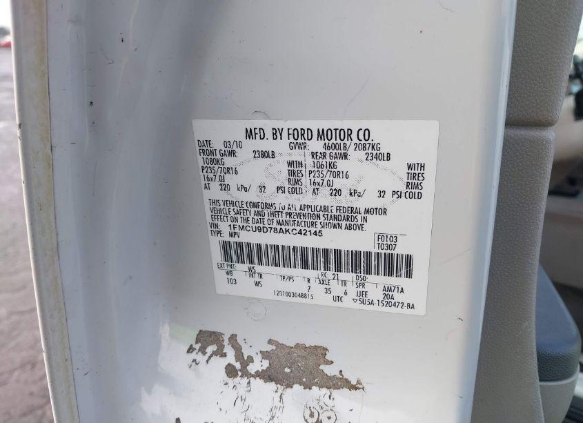 Photo 9 of 2010 Ford Escape XLT (VIN 1FMCU9D78AKC42145)