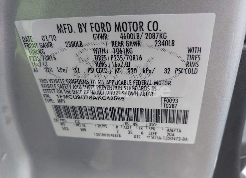 Photo 9 of 2010 Ford Escape XLT (VIN 1FMCU9D78AKC42565)