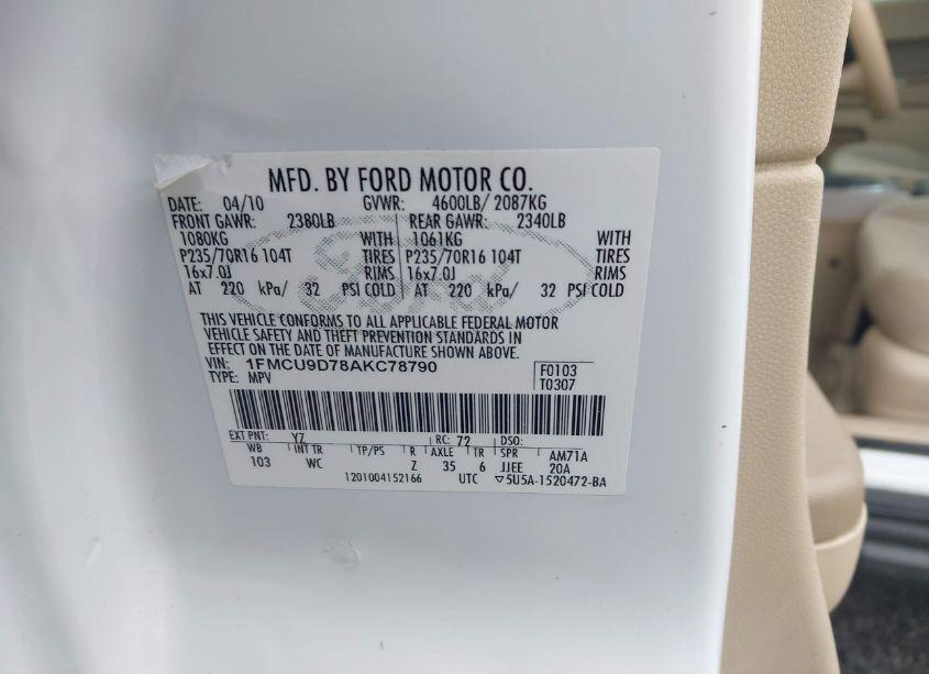 Photo 9 of 2010 Ford Escape XLT (VIN 1FMCU9D78AKC78790)