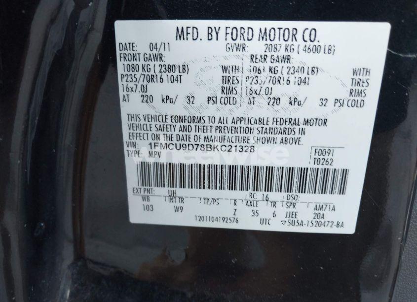 Photo 9 of 2011 Ford Escape XLT (VIN 1FMCU9D78BKC21328)