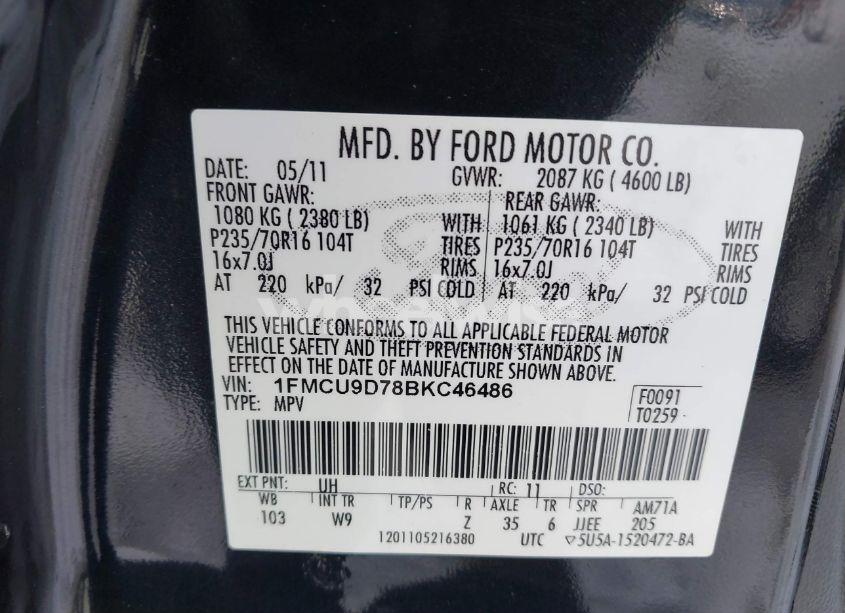 Photo 9 of 2011 Ford Escape XLT (VIN 1FMCU9D78BKC46486)