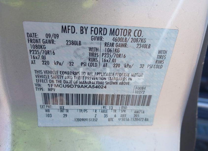 Photo 9 of 2010 Ford Escape XLT (VIN 1FMCU9D79AKA54024)