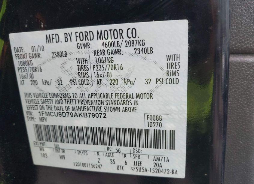 Photo 8 of 2010 Ford Escape XLT (VIN 1FMCU9D79AKB79072)