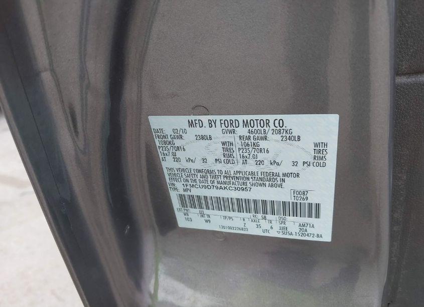 Photo 9 of 2010 Ford Escape XLT (VIN 1FMCU9D79AKC30957)