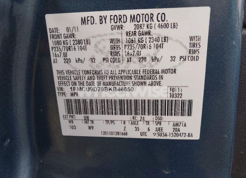 Photo 9 of 2011 Ford Escape XLT (VIN 1FMCU9D79BKB48650)