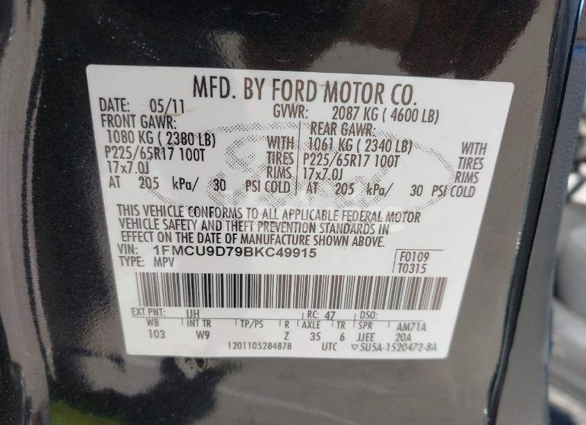 Photo 9 of 2011 Ford Escape XLT (VIN 1FMCU9D79BKC49915)