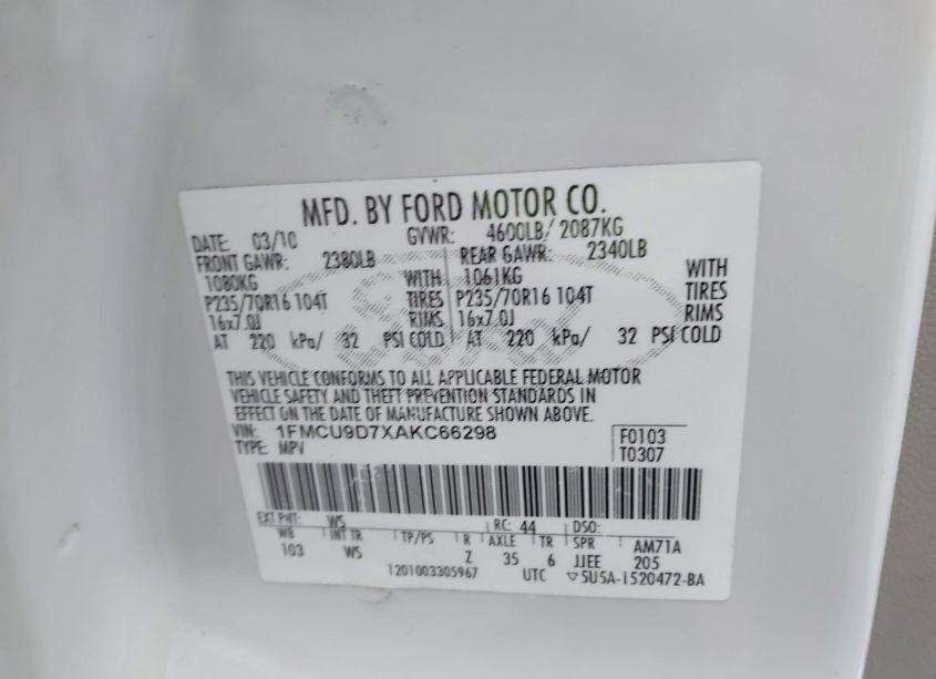 Photo 9 of 2010 Ford Escape XLT (VIN 1FMCU9D7XAKC66298)