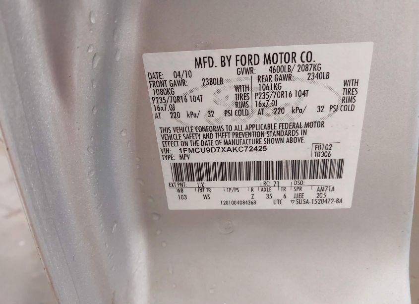 Photo 9 of 2010 Ford Escape XLT (VIN 1FMCU9D7XAKC72425)