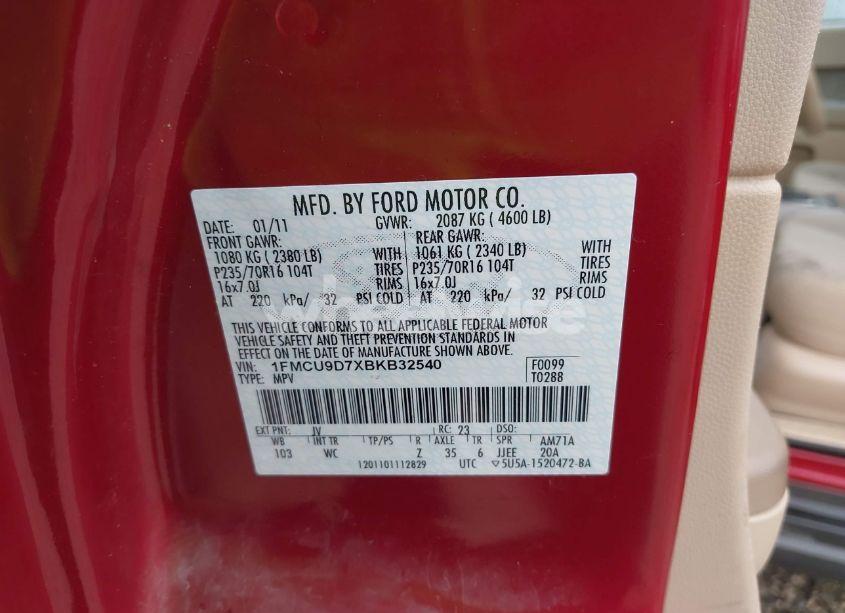 Photo 9 of 2011 Ford Escape XLT (VIN 1FMCU9D7XBKB32540)