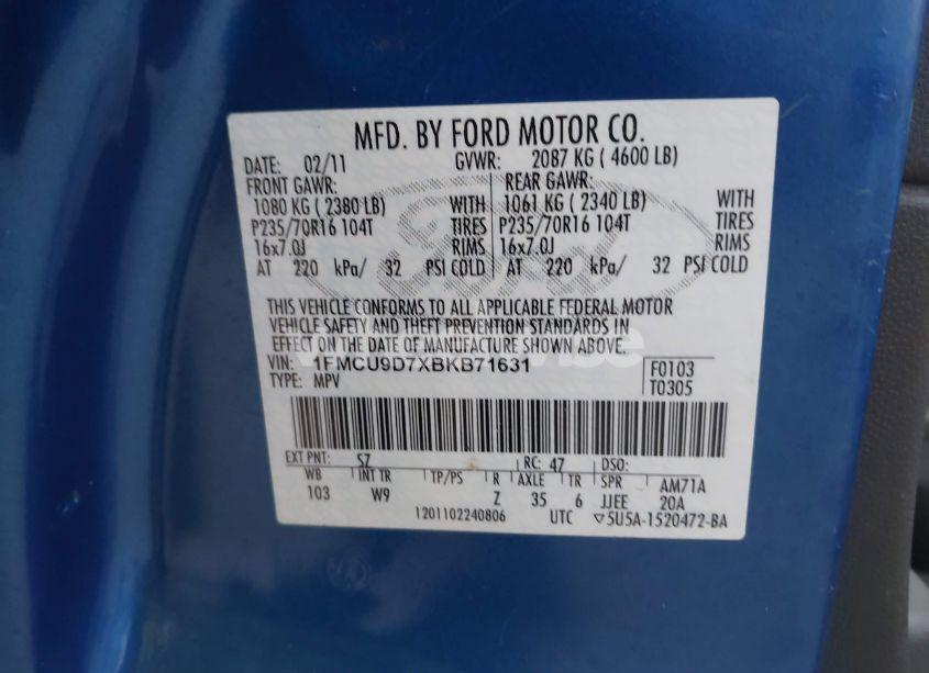 Photo 9 of 2011 Ford Escape XLT (VIN 1FMCU9D7XBKB71631)